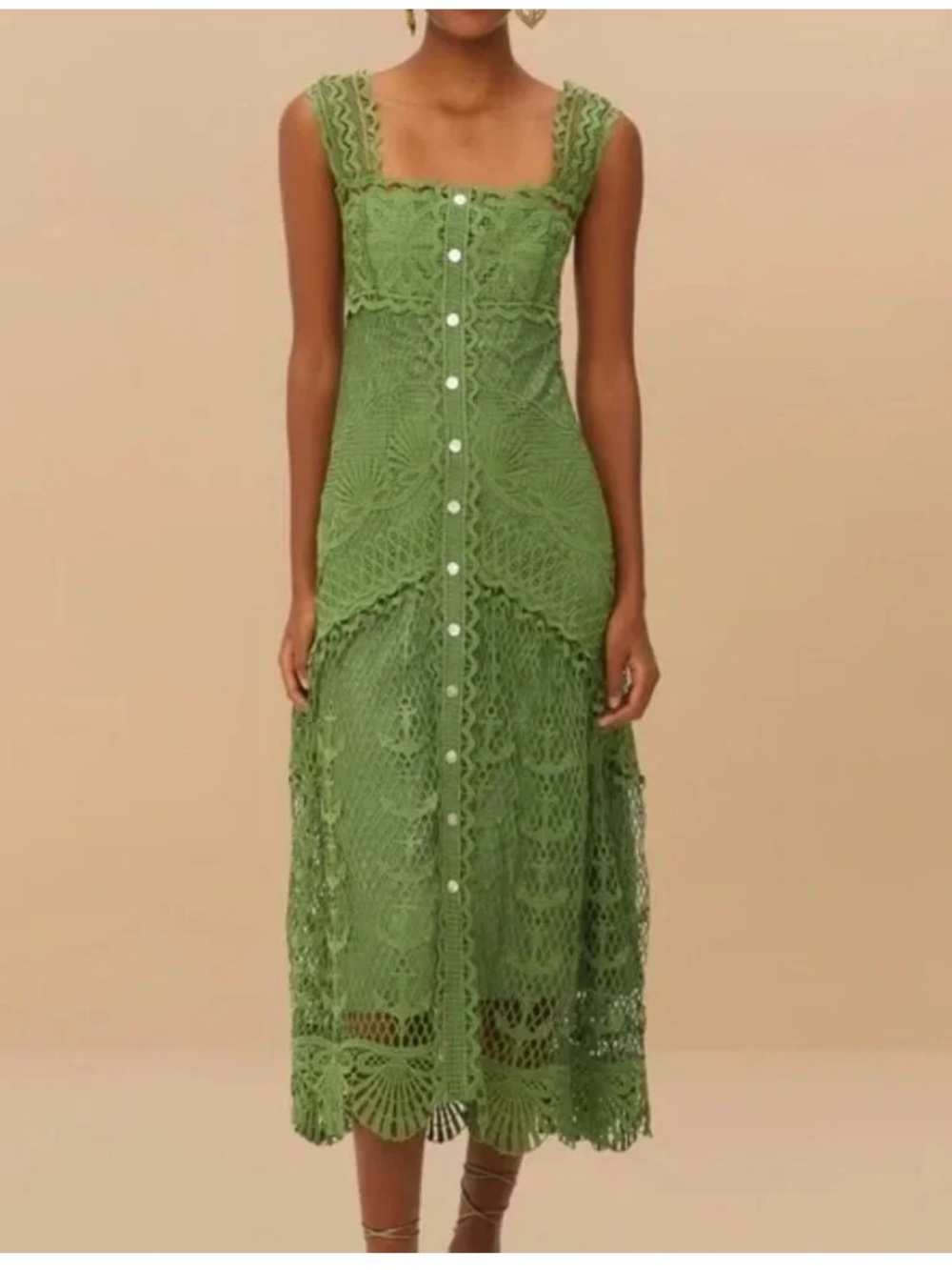 Farm Rio Green Nautical Guipure Dress